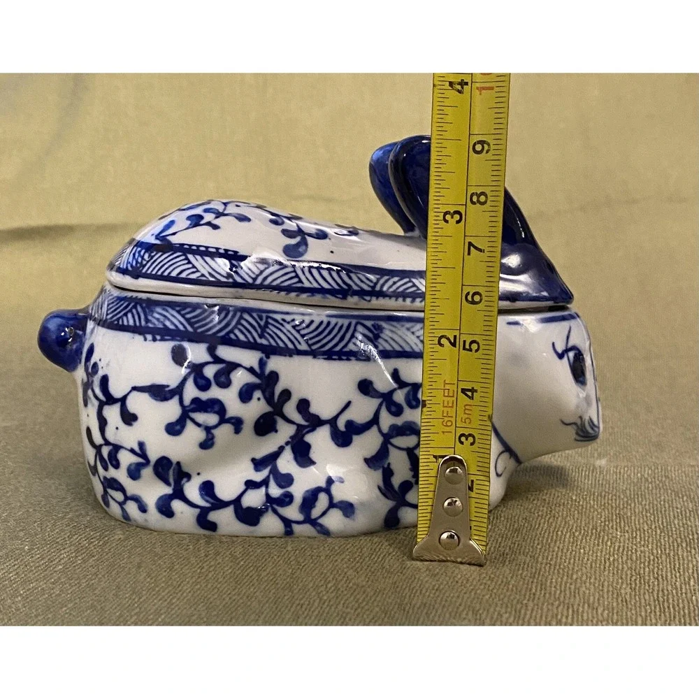 VNTG Delft Blue & White Bunny Trinket Candy Creamer Box Ceramic Easter Decor